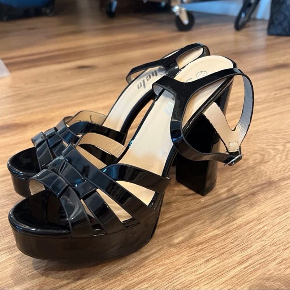 Patent KrisKross PeepToe Heel Sandals